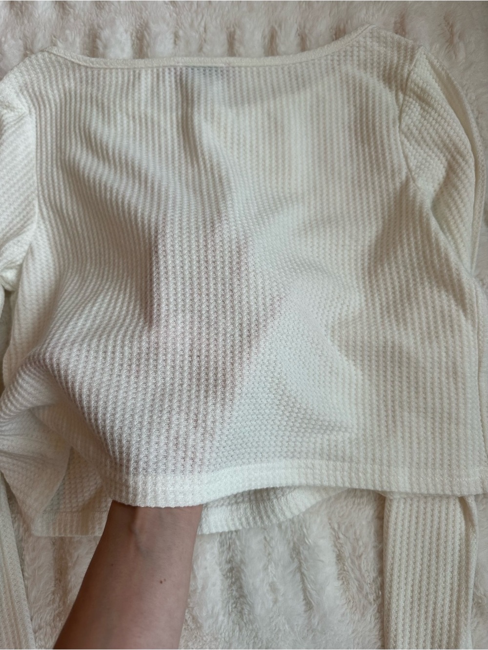 Edikted Teddy Cropped Waffle Top in White Size M - Picture 7 of 7
